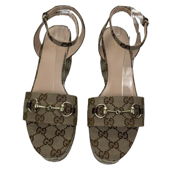 Gucci Beige Monogram Platform Sandals - Picture 6 of 15